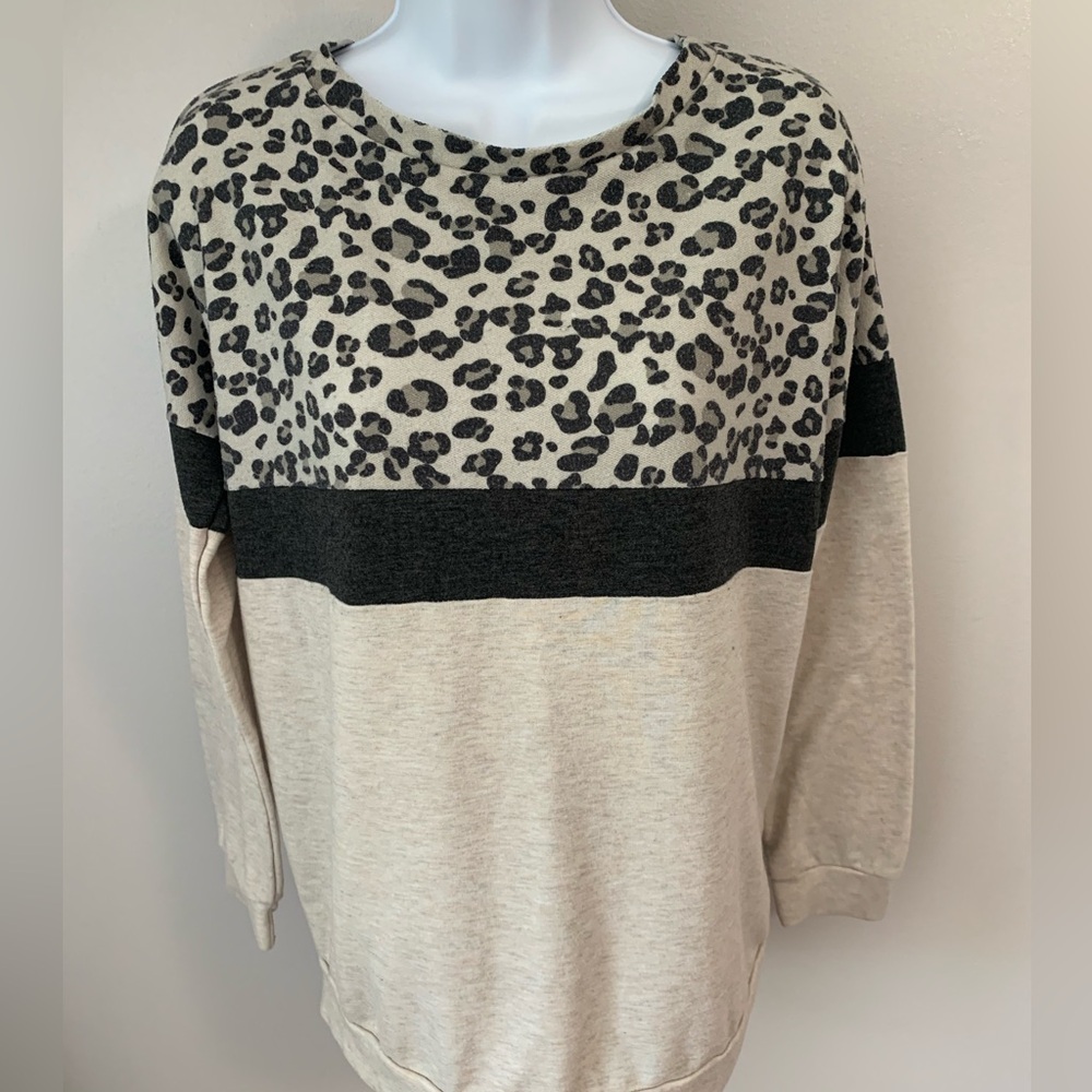 BiBi Animal Print Color Block Sweatshirt